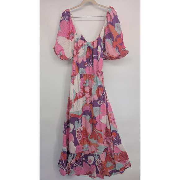 NWT Antik Batik Bahia Cutout Ruffle Maxi Dress Size US L EU 42 Floral #MD433 - Picture 2 of 11